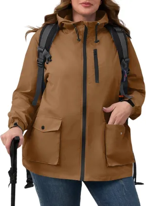 Avoogue Plus Size Womens Rain Jacket with Hood,Packable,Lightweight,Windbreaker,Waterproof Thin Jackets,Hiking,Travel