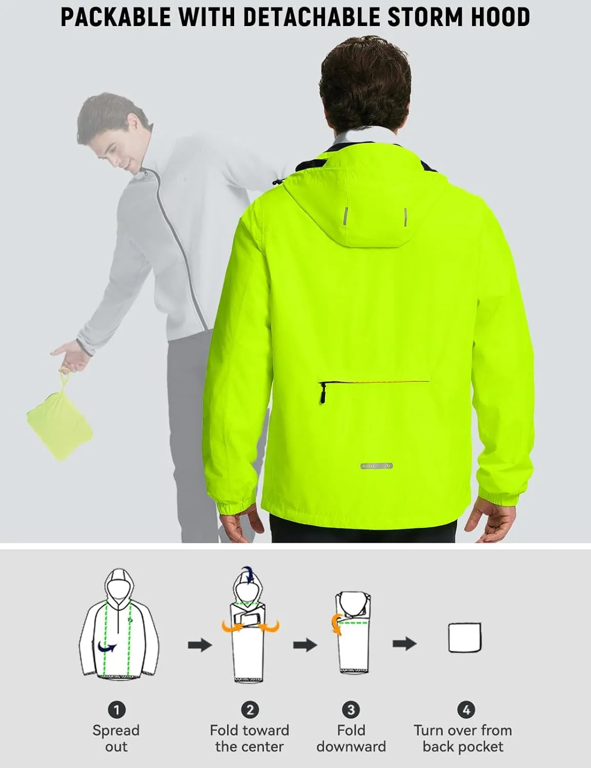 baleaf Men's Rain Jacket 3 In 1 Winter Ski Waterproof Windbreaker Hooded Reflective Packable with Polar Fleece Jacket