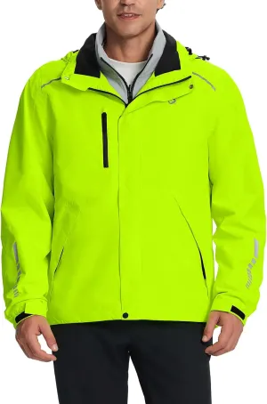 baleaf Men's Rain Jacket 3 In 1 Winter Ski Waterproof Windbreaker Hooded Reflective Packable with Polar Fleece Jacket