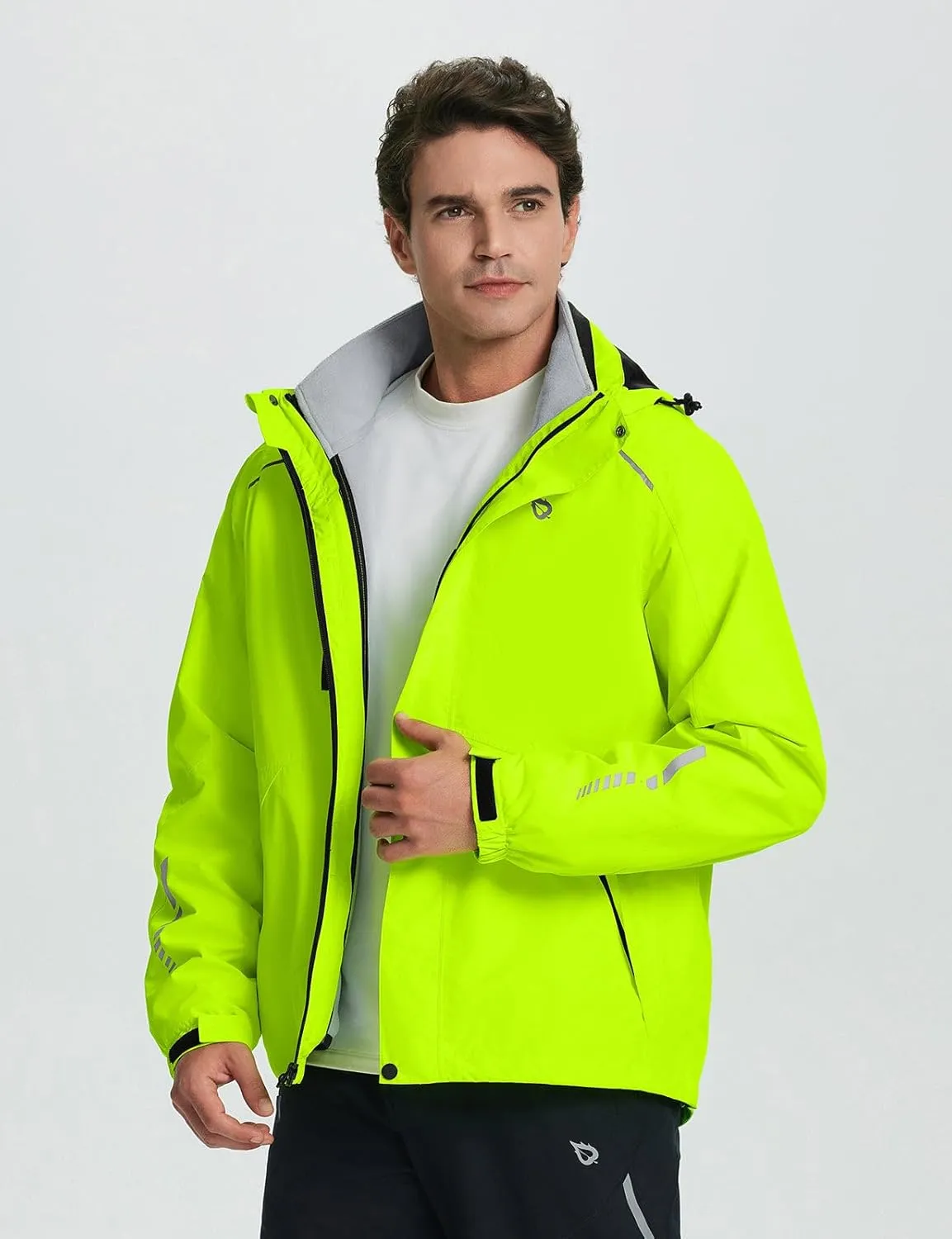 baleaf Men's Rain Jacket 3 In 1 Winter Ski Waterproof Windbreaker Hooded Reflective Packable with Polar Fleece Jacket