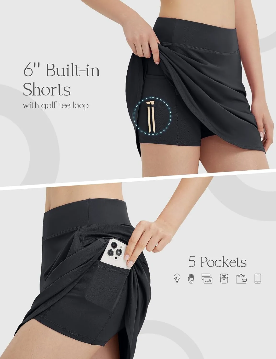 baleaf Skorts for Woman 20" Knee Length Golf Tennis Skirt High Waisted Long Athletic Casual Pockets UPF 50 