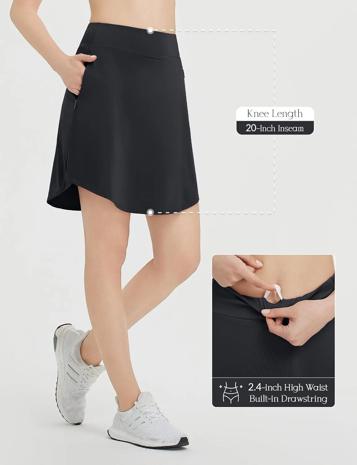 baleaf Skorts for Woman 20" Knee Length Golf Tennis Skirt High Waisted Long Athletic Casual Pockets UPF 50 