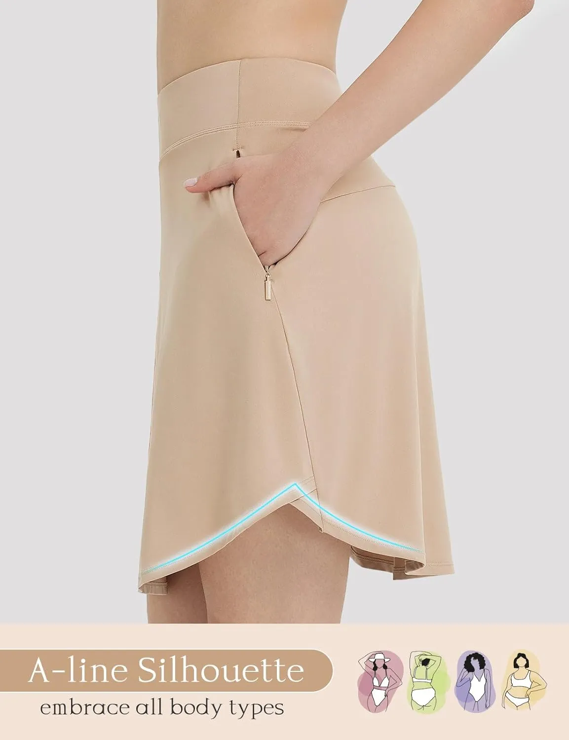 baleaf Skorts for Woman 20" Knee Length Golf Tennis Skirt High Waisted Long Athletic Casual Pockets UPF 50 