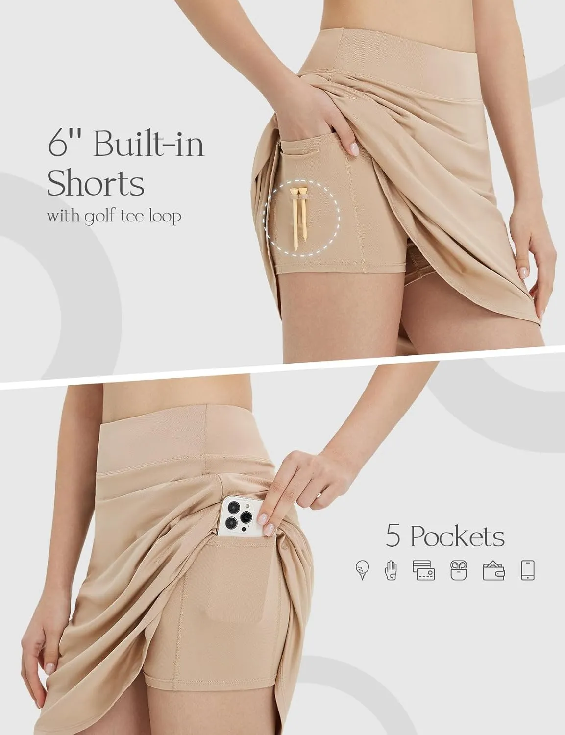 baleaf Skorts for Woman 20" Knee Length Golf Tennis Skirt High Waisted Long Athletic Casual Pockets UPF 50 