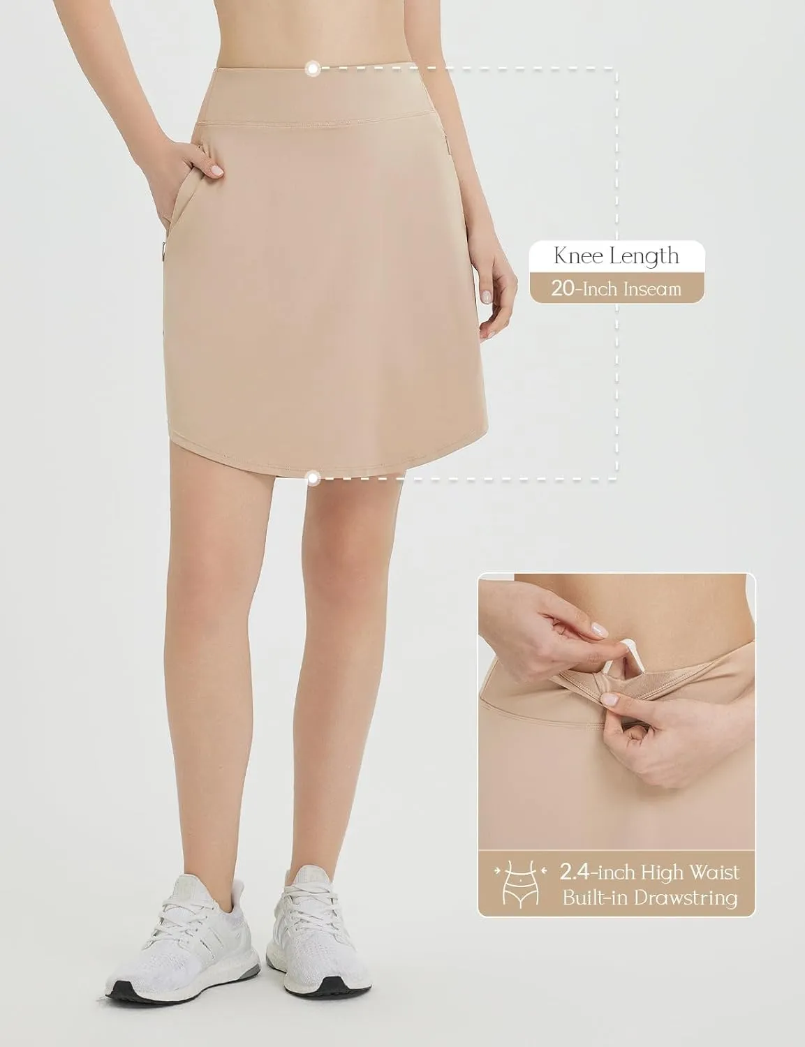 baleaf Skorts for Woman 20" Knee Length Golf Tennis Skirt High Waisted Long Athletic Casual Pockets UPF 50 