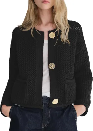 Balimtoy Womens Chunky Cropped Cardigan Long Sleeve Open Front Button Down Loose Cardigan Fall Outerwear with Pockets