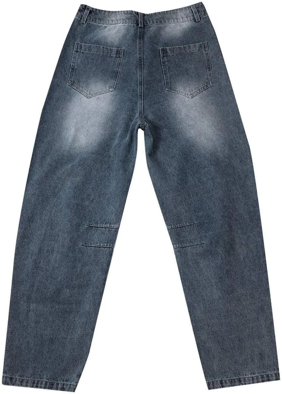 Barrel Jeans Women Petite Length Ankle Wide Leg Pants Y2K Baggy Casual Vintage Boyfriend Mid Rise Harem Denim Pants