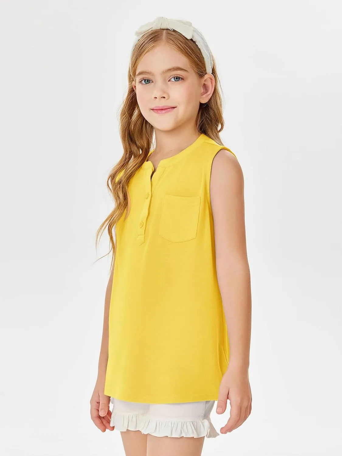 Batermoon Girls Tank Top Summer Cute Sleeveless T Shirt for Teen Henley Ribbed Button Casual Tee Blouse