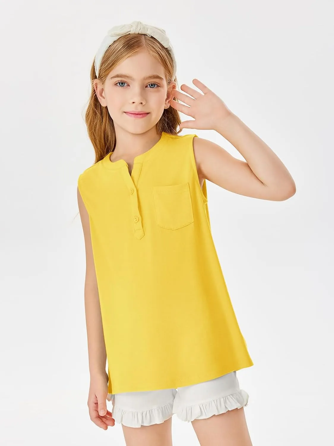 Batermoon Girls Tank Top Summer Cute Sleeveless T Shirt for Teen Henley Ribbed Button Casual Tee Blouse