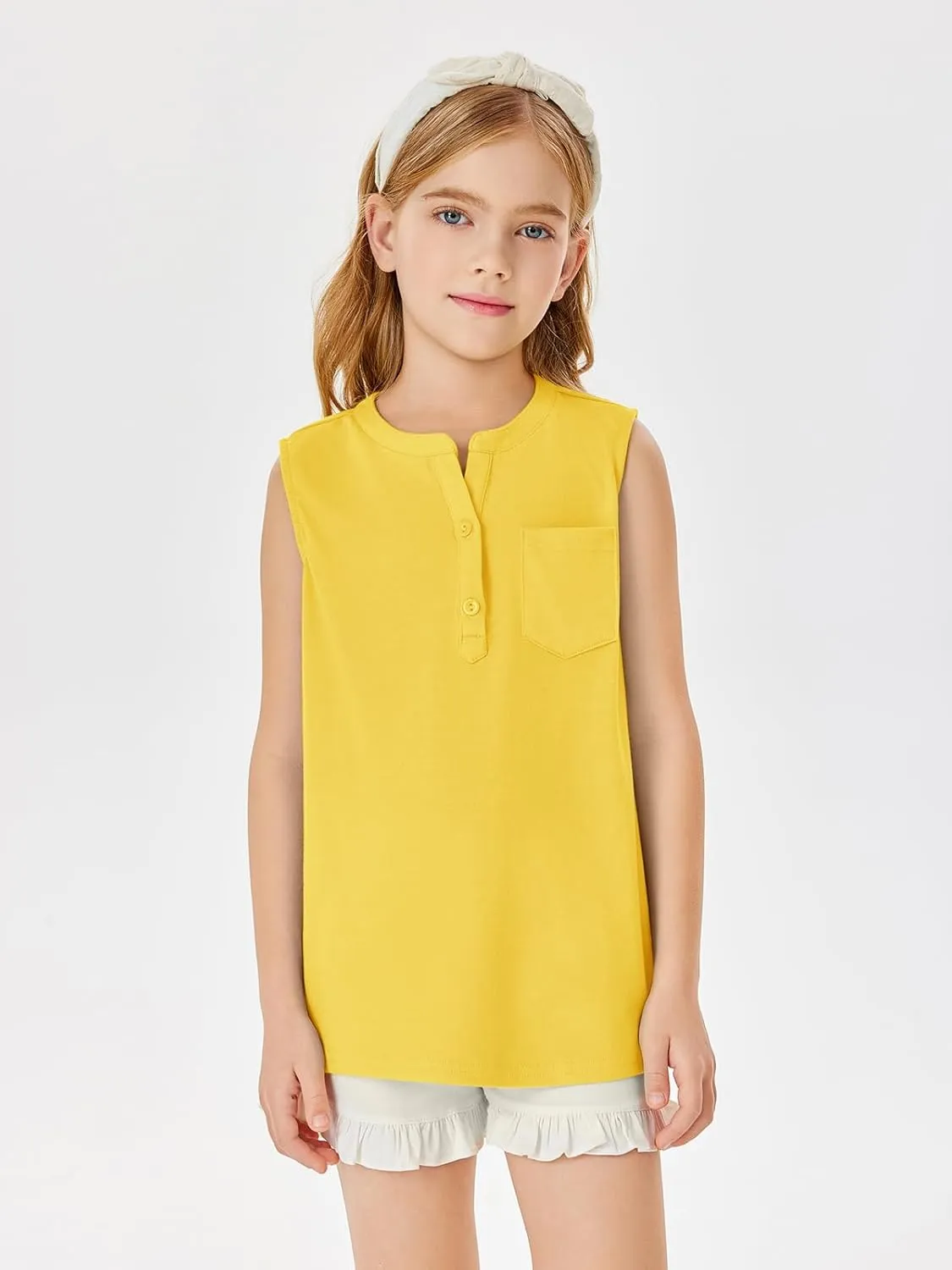 Batermoon Girls Tank Top Summer Cute Sleeveless T Shirt for Teen Henley Ribbed Button Casual Tee Blouse