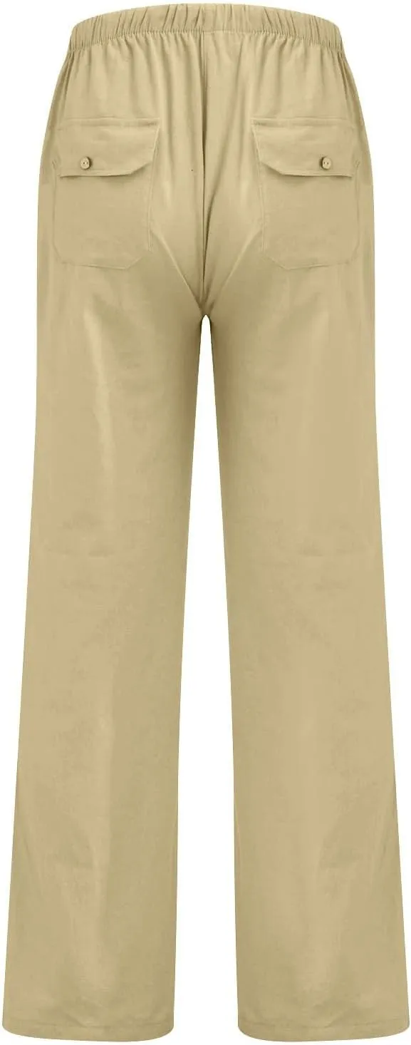 Beach Linen Pants for Men Drawstring Plus Size Linen Pants Lightweight Elastic WAIS Yoga Pants with Pockets Lounge Pants