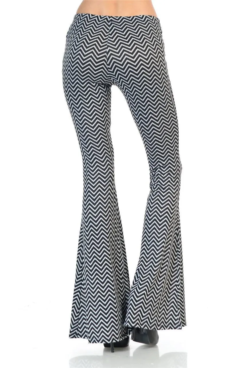 Bell Bottoms Yoga Pants Infinite Chevron Black Gray