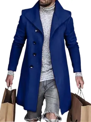 Bengbobar Plaid Jacket Men Pea Coats Notched Collar Midi Jacket Long Trench Woolen Shacket Coat Winter Button Up Retro Coats