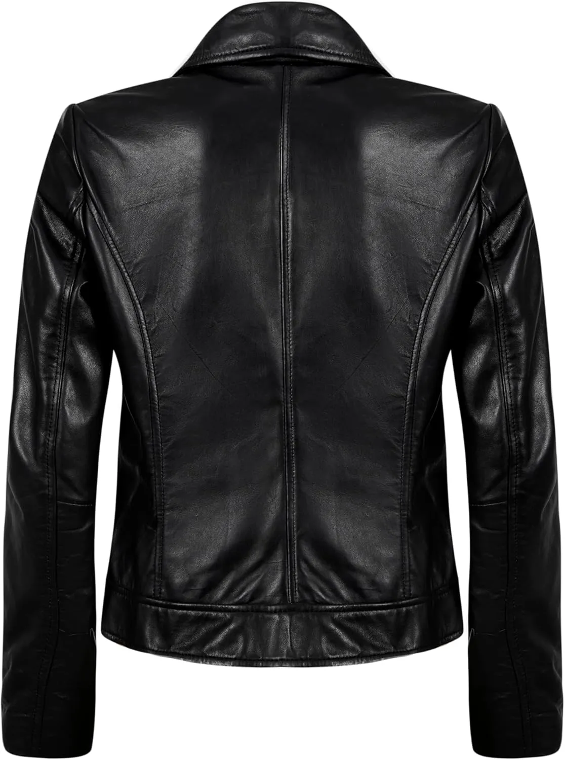 Biker Style Vintage Leather Jacket Women - Casual Motorcycle Zip-Up Lightweight Coat Collar Women Leather Jacket