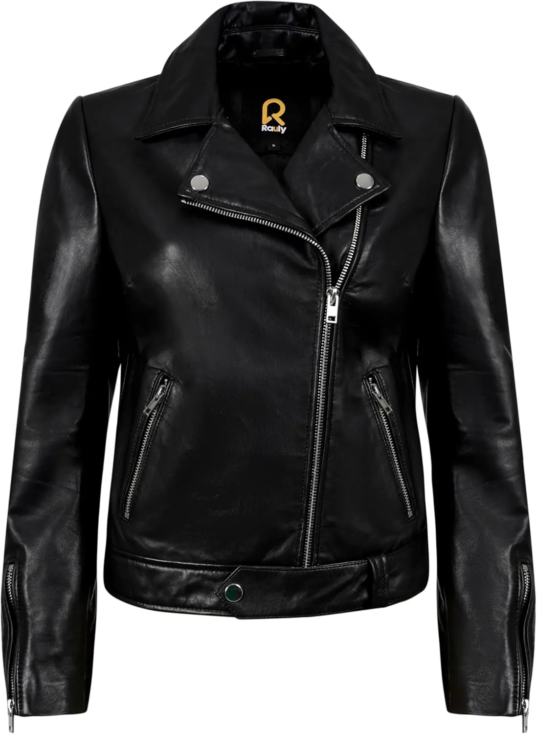 Biker Style Vintage Leather Jacket Women - Casual Motorcycle Zip-Up Lightweight Coat Collar Women Leather Jacket