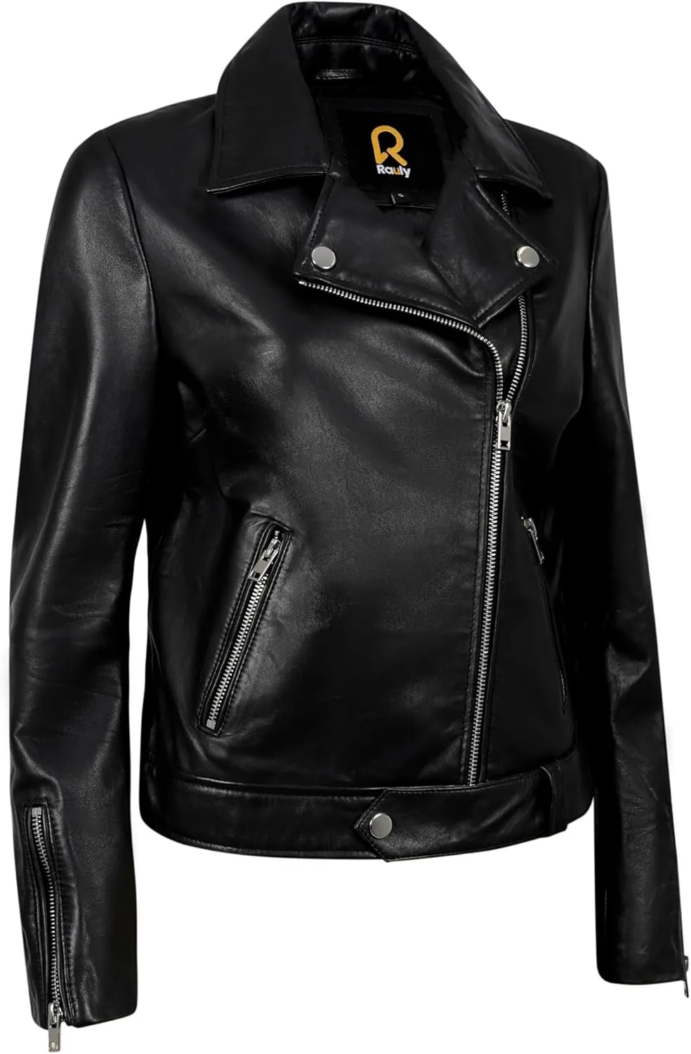 Biker Style Vintage Leather Jacket Women - Casual Motorcycle Zip-Up Lightweight Coat Collar Women Leather Jacket