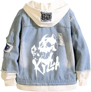 Bizarre Adventure Cosplay Costume Anime Jonathan Joestar Cosplay Jean Jacket Casual Ripped Novelty Coat for Unisex