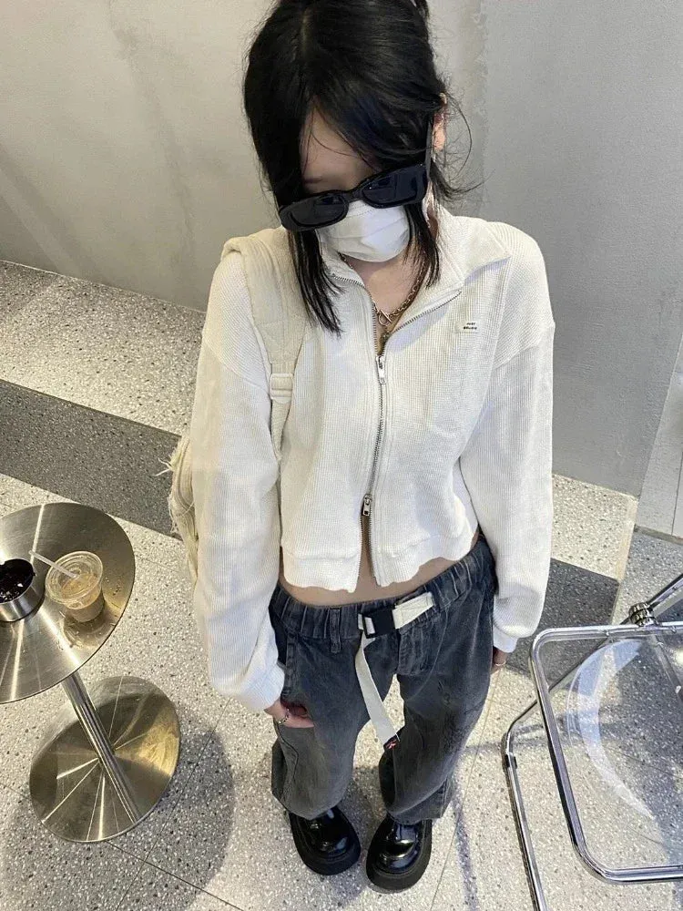 Black Friday Joskaa Zip Up Hoodies Women Y2k Streetwear Long Sleeve Casual Crop Tops Solid Lapel Harajuku Coats Autumn Thin Chic Clothes New