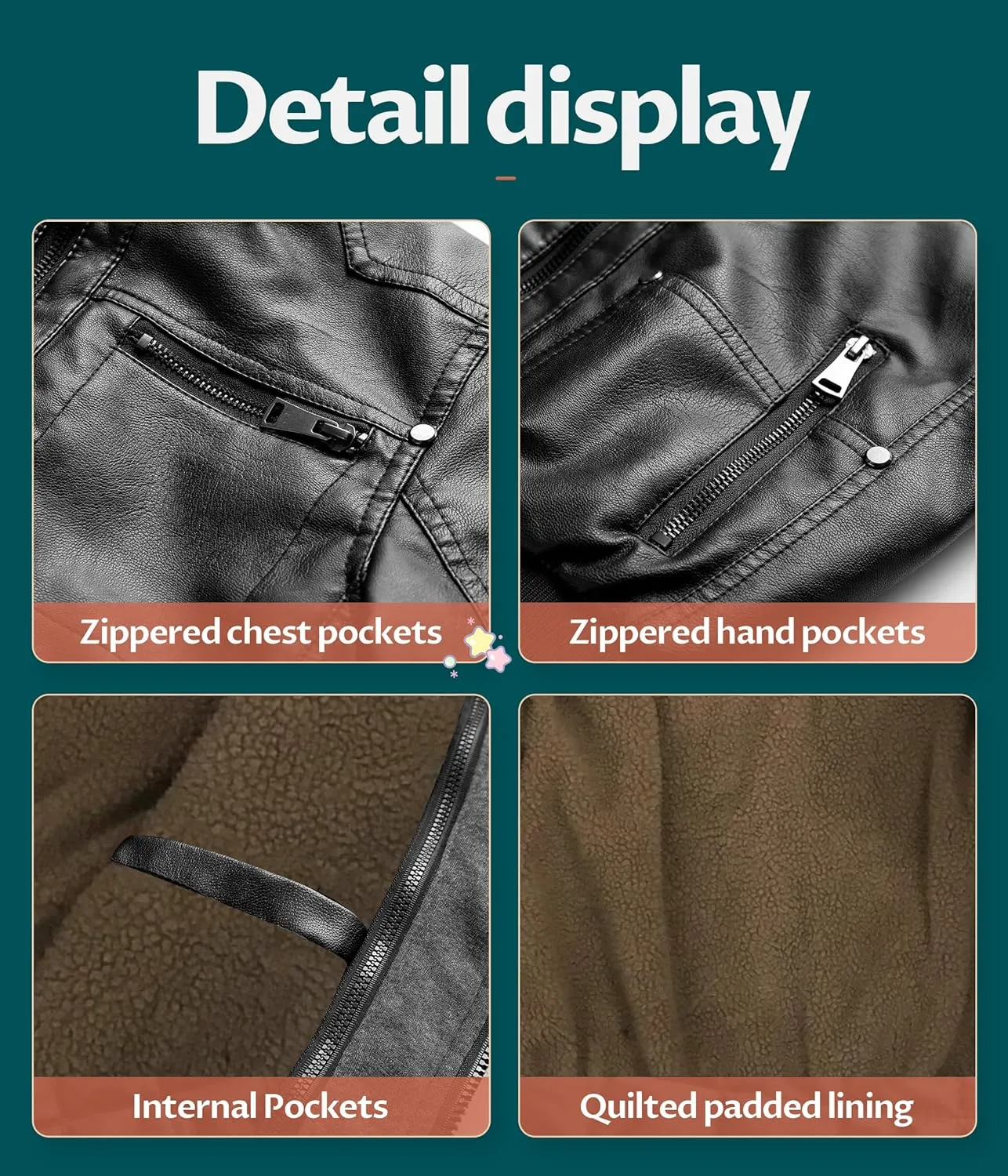 Boy's Faux Leather Jacket Windproof Warm Winter Coat Kids Bomber Outerwear Waterproof PU Motorcycle Jacket