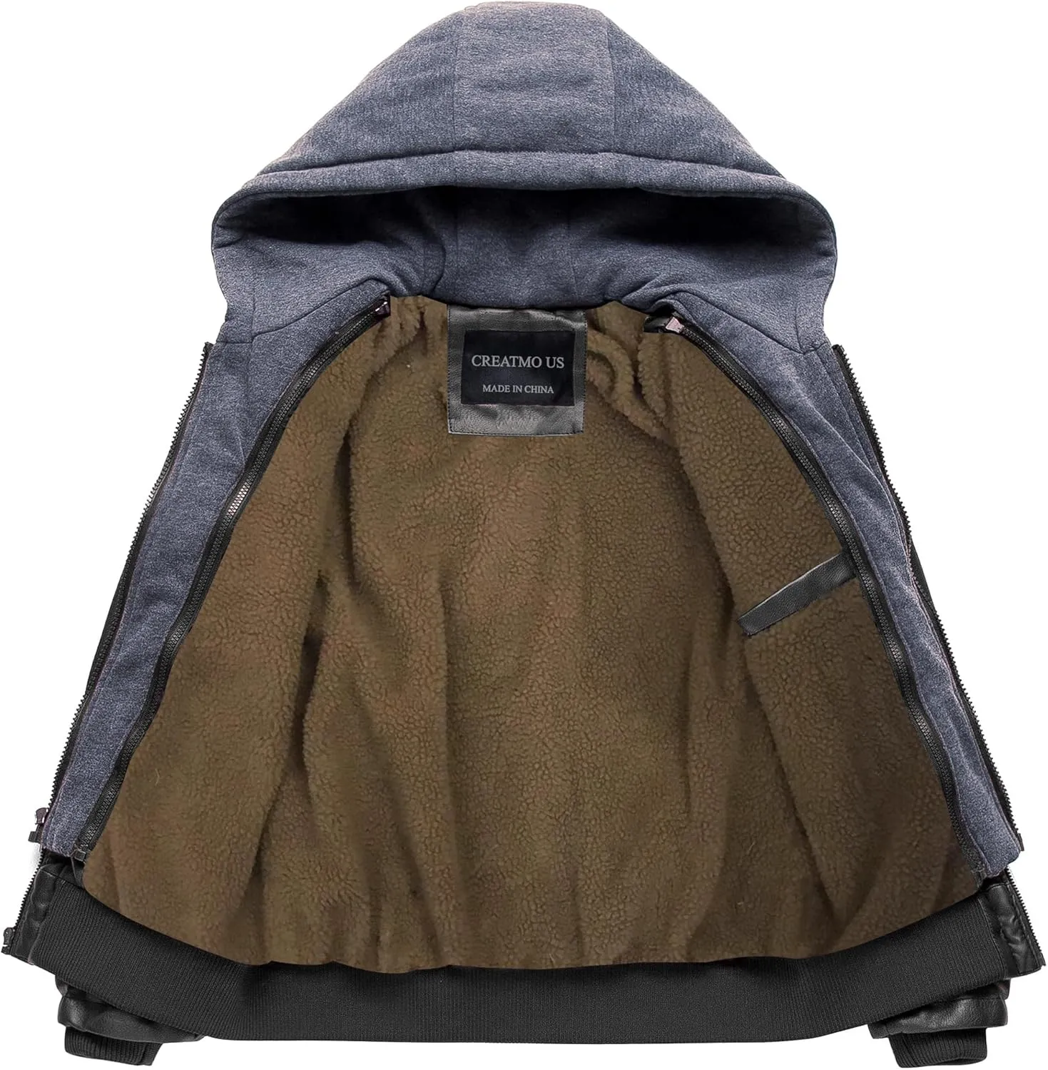 Boy's Faux Leather Jacket Windproof Warm Winter Coat Kids Bomber Outerwear Waterproof PU Motorcycle Jacket