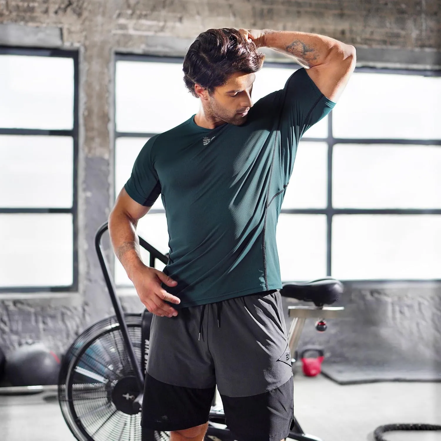 BROKIG Men's DiamondGrid Workout Gym Shirt-Breathable Short Sleeve Muscle Tee,Quick Dry Crewneck Top for Bodybuilding