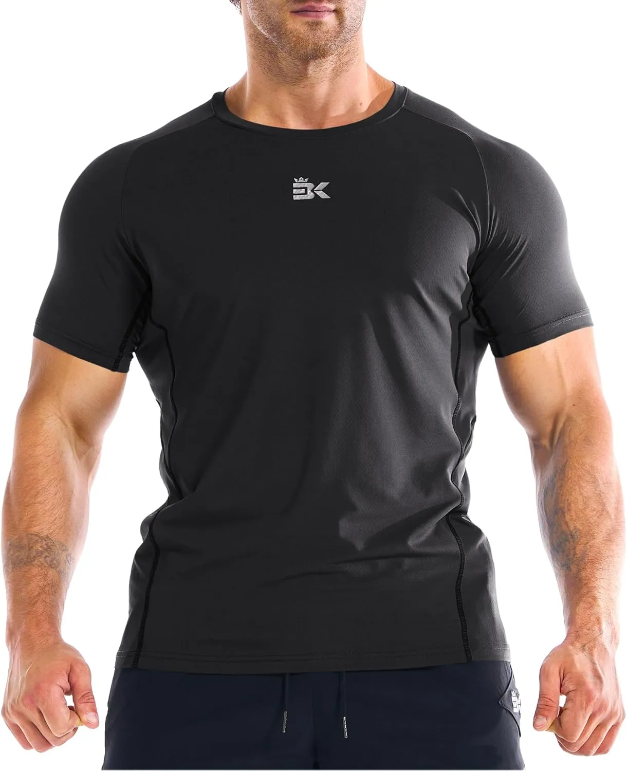 BROKIG Men's DiamondGrid Workout Gym Shirt-Breathable Short Sleeve Muscle Tee,Quick Dry Crewneck Top for Bodybuilding