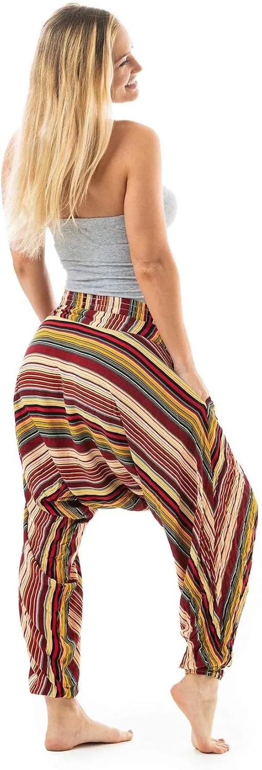 Buddha Pants Striped Harem Pants | 100% Cotton Boho Pants with Pockets for Men & Women | Yoga, Casual Wear, Beach, Travel