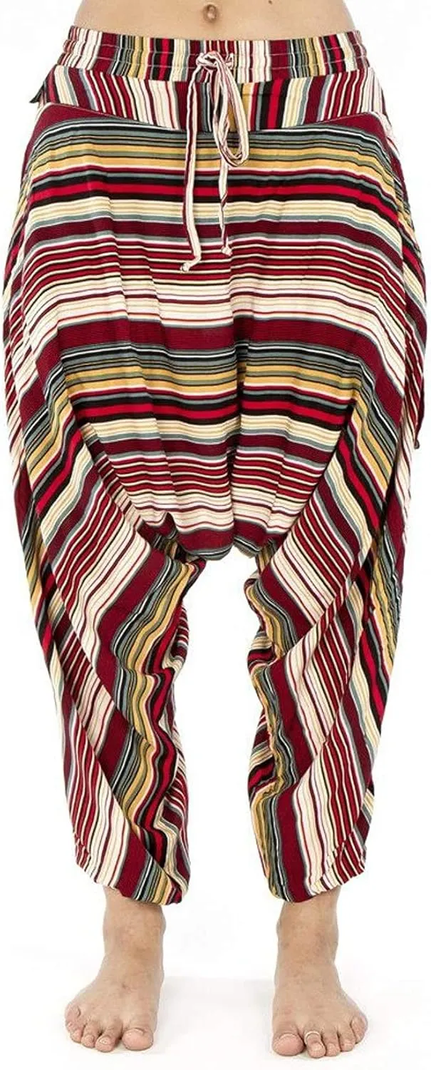 Buddha Pants Striped Harem Pants | 100% Cotton Boho Pants with Pockets for Men & Women | Yoga, Casual Wear, Beach, Travel
