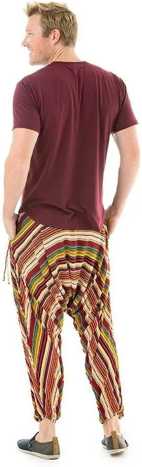 Buddha Pants Striped Harem Pants | 100% Cotton Boho Pants with Pockets for Men & Women | Yoga, Casual Wear, Beach, Travel