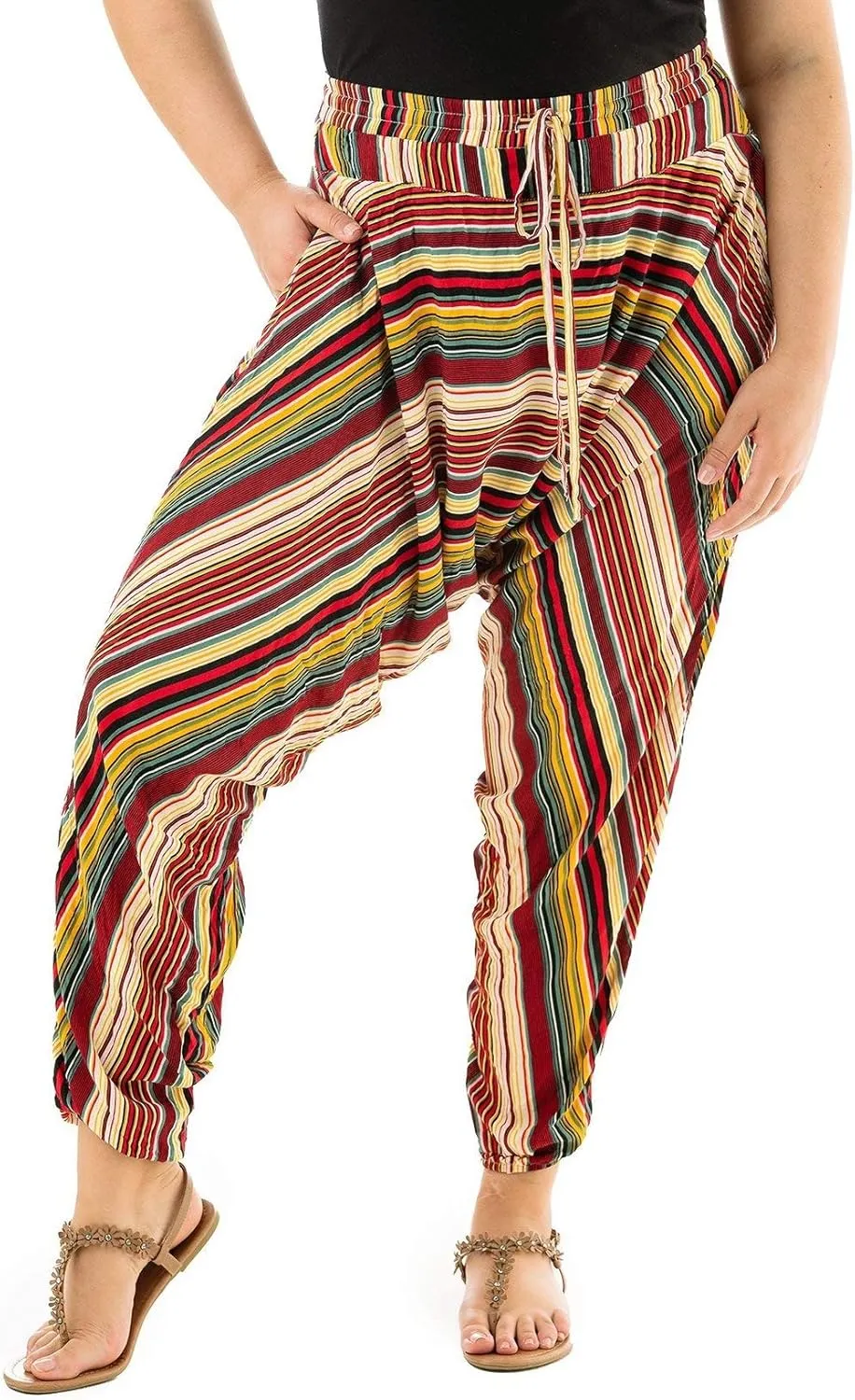 Buddha Pants Striped Harem Pants | 100% Cotton Boho Pants with Pockets for Men & Women | Yoga, Casual Wear, Beach, Travel