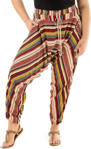 Buddha Pants Striped Harem Pants | 100% Cotton Boho Pants with Pockets for Men & Women | Yoga, Casual Wear, Beach, Travel