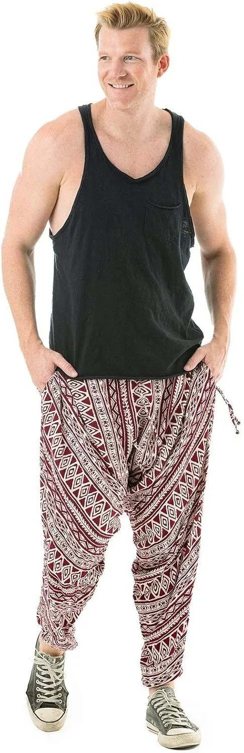 Buddha Pants Triangle Tribal Harem Pants | 100% Cotton Boho Pants for Men & Women | Yoga, Casual Wear, Beach, Travel