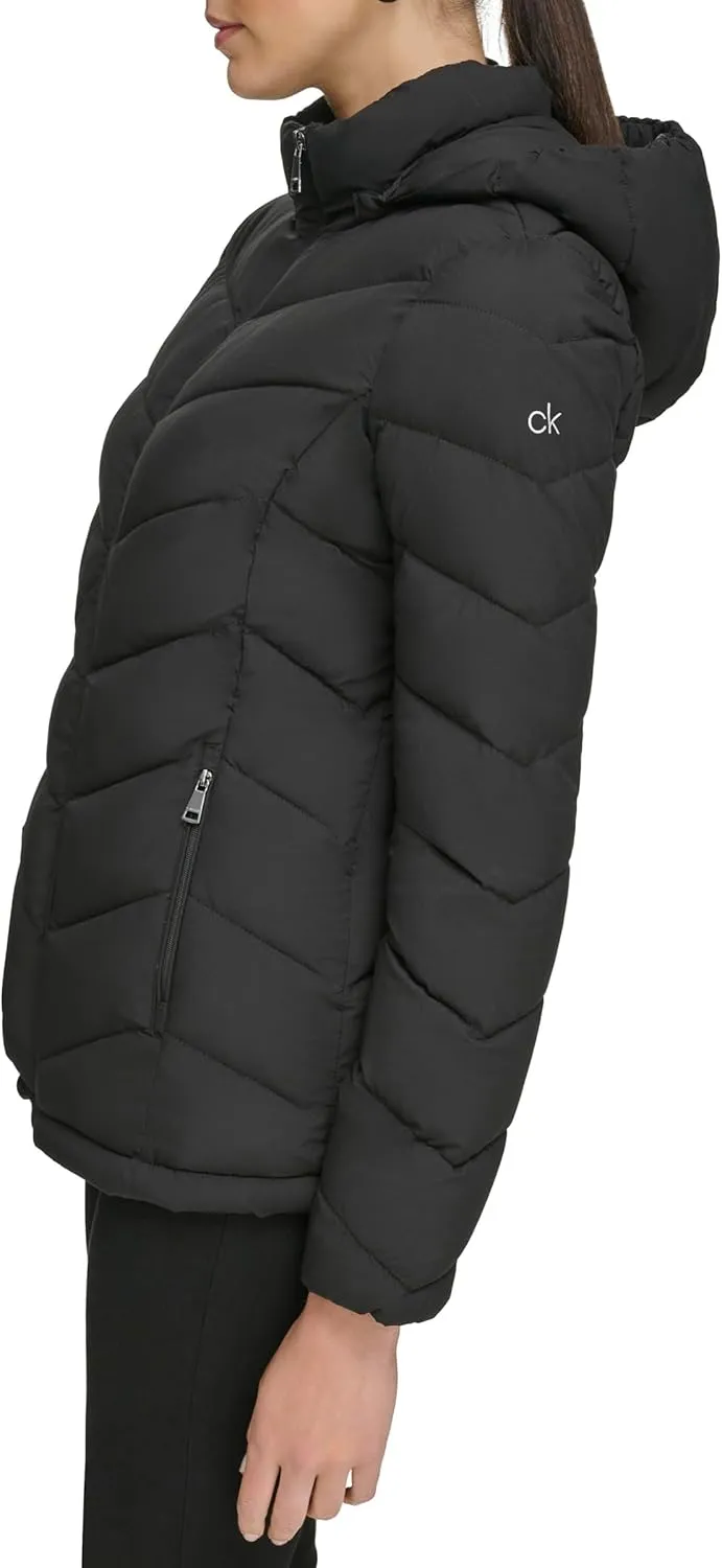 Calvin Klein Women's Everyday Hooded Zip Front Puffer Long Sleeve Coat