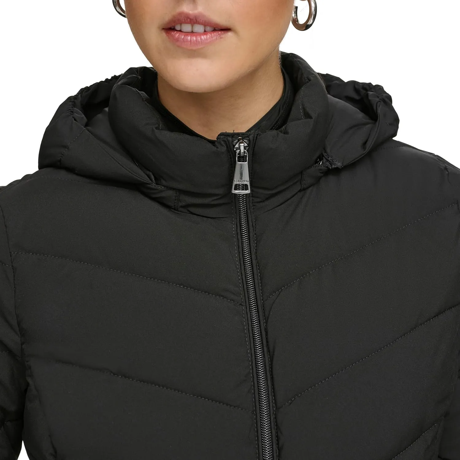 Calvin Klein Women's Everyday Hooded Zip Front Puffer Long Sleeve Coat