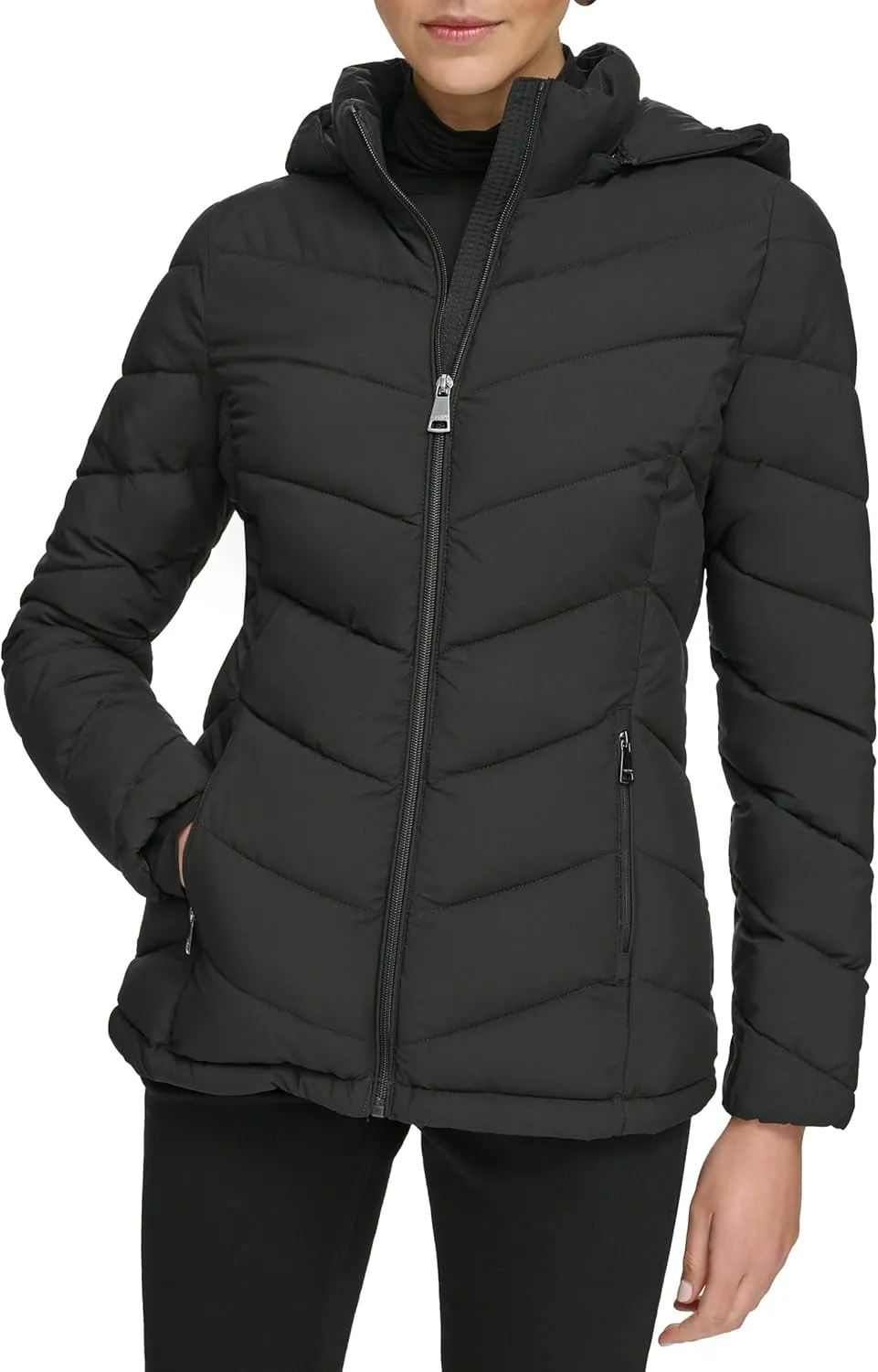 Calvin Klein Women's Everyday Hooded Zip Front Puffer Long Sleeve Coat