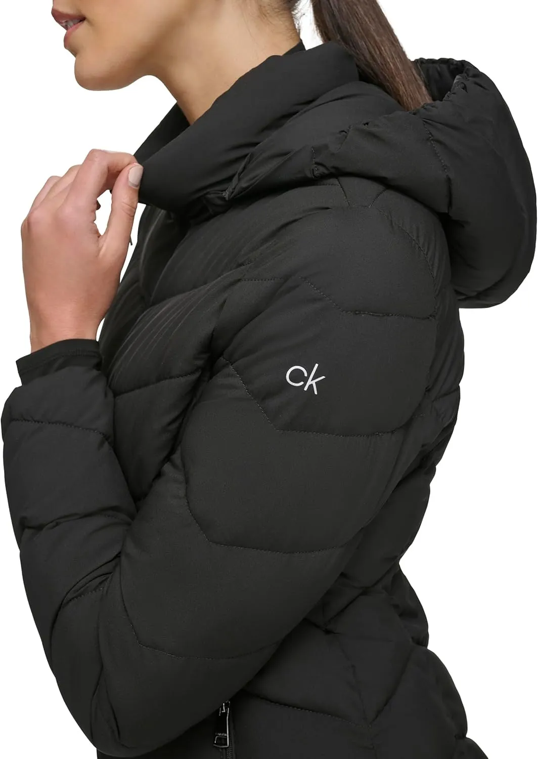 Calvin Klein Women's Everyday Hooded Zip Front Puffer Long Sleeve Coat