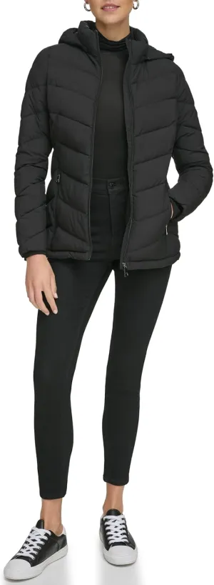 Calvin Klein Women's Everyday Hooded Zip Front Puffer Long Sleeve Coat