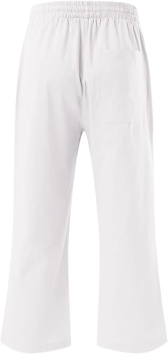 Capri Pants for Women Casual Summer 2025 Linen Capris Drawstring High Waist Wide Leg Cropped Trouser