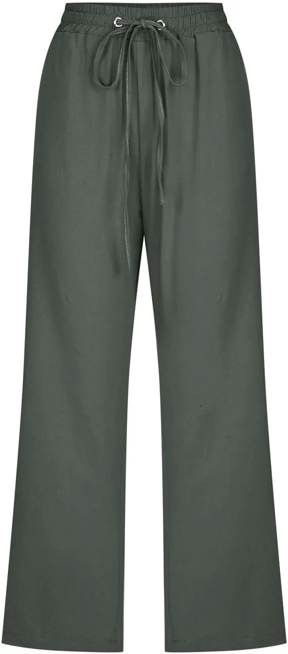Capri Pants for Women Casual Summer 2025 Linen Capris Drawstring High Waist Wide Leg Cropped Trouser