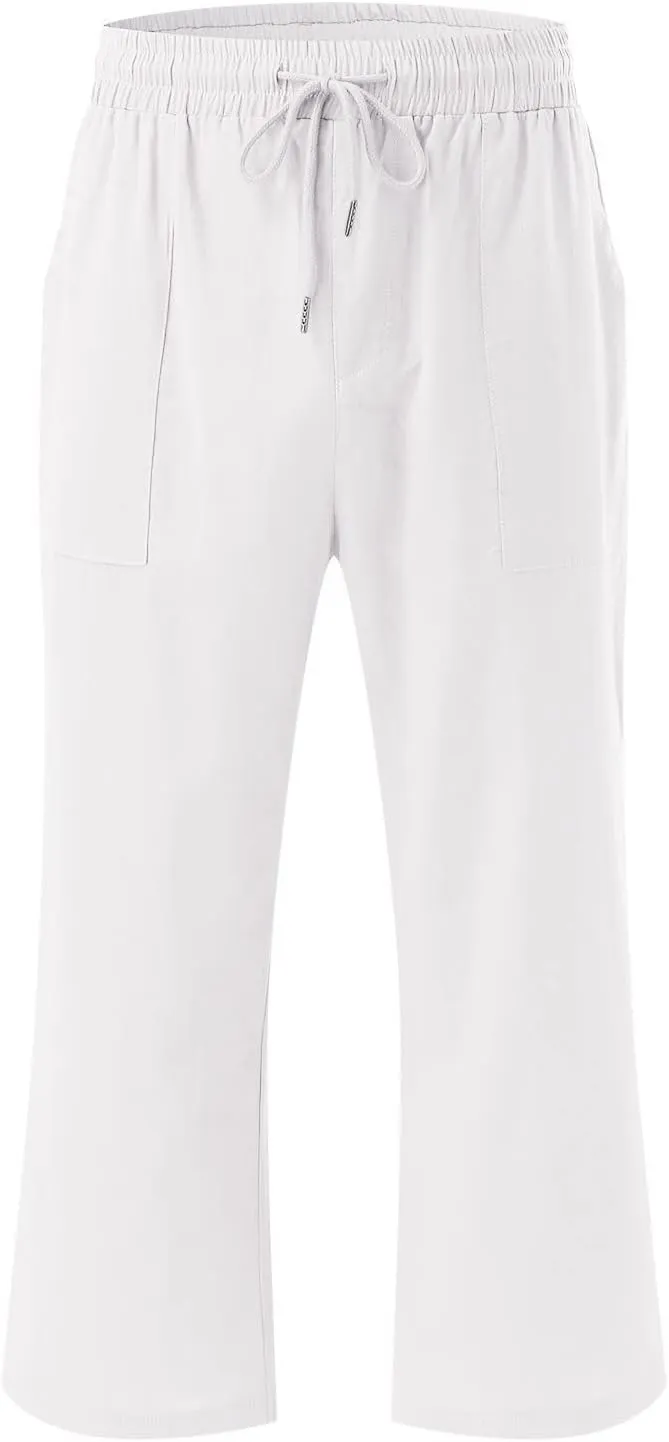 Capri Pants for Women Casual Summer 2025 Linen Capris Drawstring High Waist Wide Leg Cropped Trouser