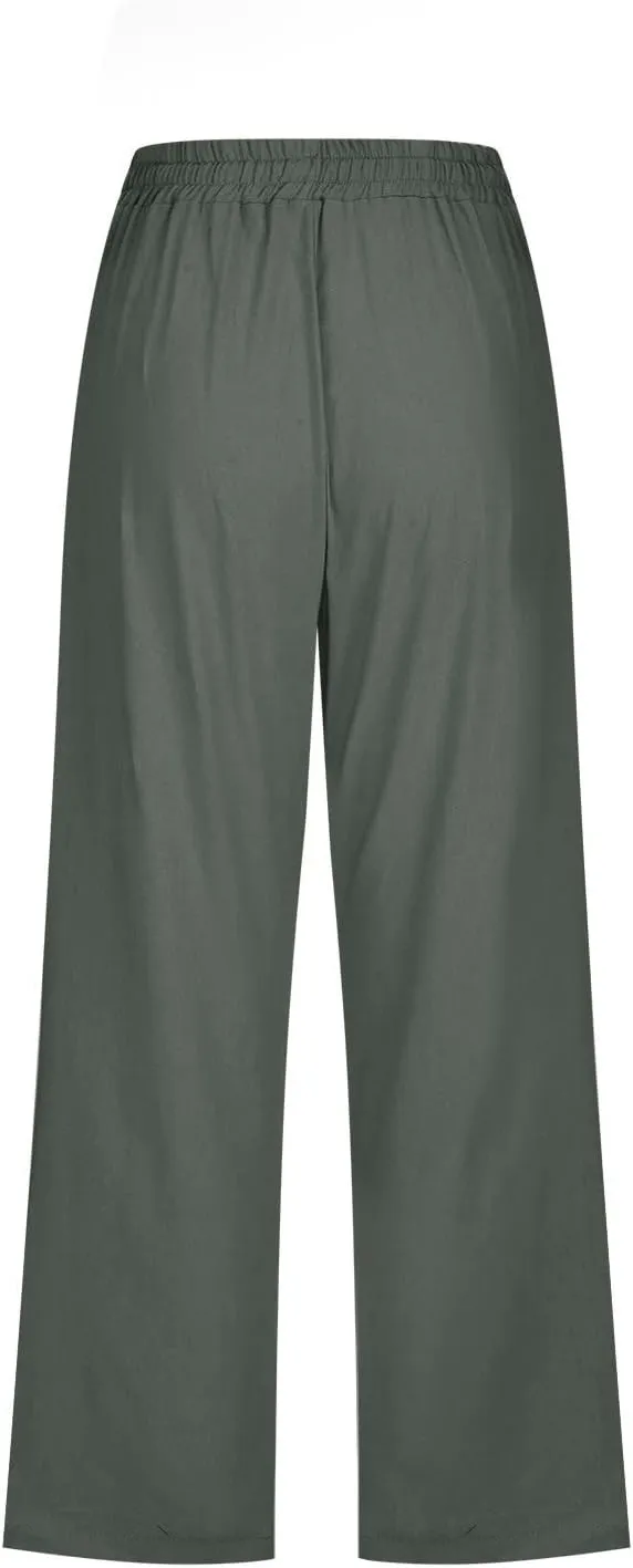 Capri Pants for Women Casual Summer 2025 Linen Capris Drawstring High Waist Wide Leg Cropped Trouser
