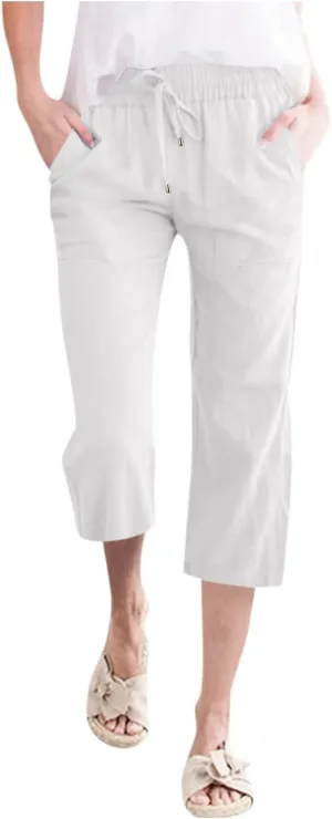 Capri Pants for Women Casual Summer 2025 Linen Capris Drawstring High Waist Wide Leg Cropped Trouser