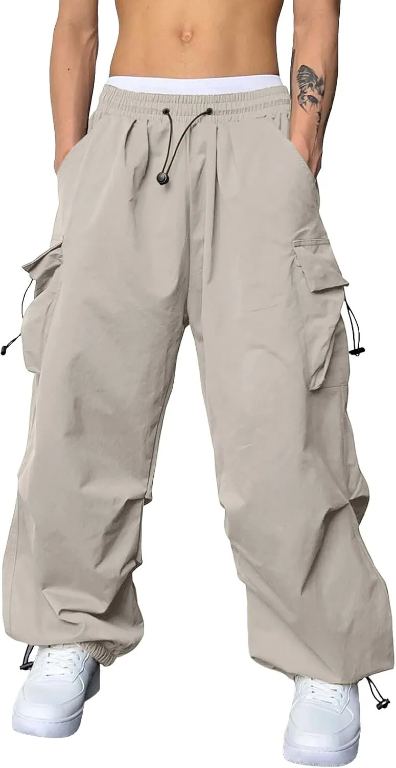 Cargo Pants for Men, Casual Solid Color Sports Multi Pocket Foot Rope Pants Street Fashion Tie Waist Sweatpants