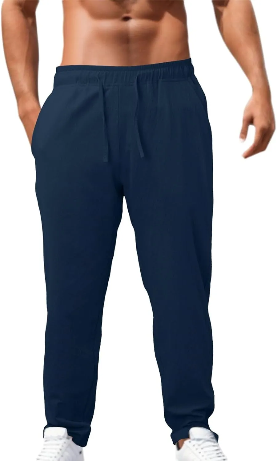 Cargo Work Pant Men Drawstring Waist Casual Pants Fitness Running Workout Sweatpants Baggy Joggers Sweat Pant