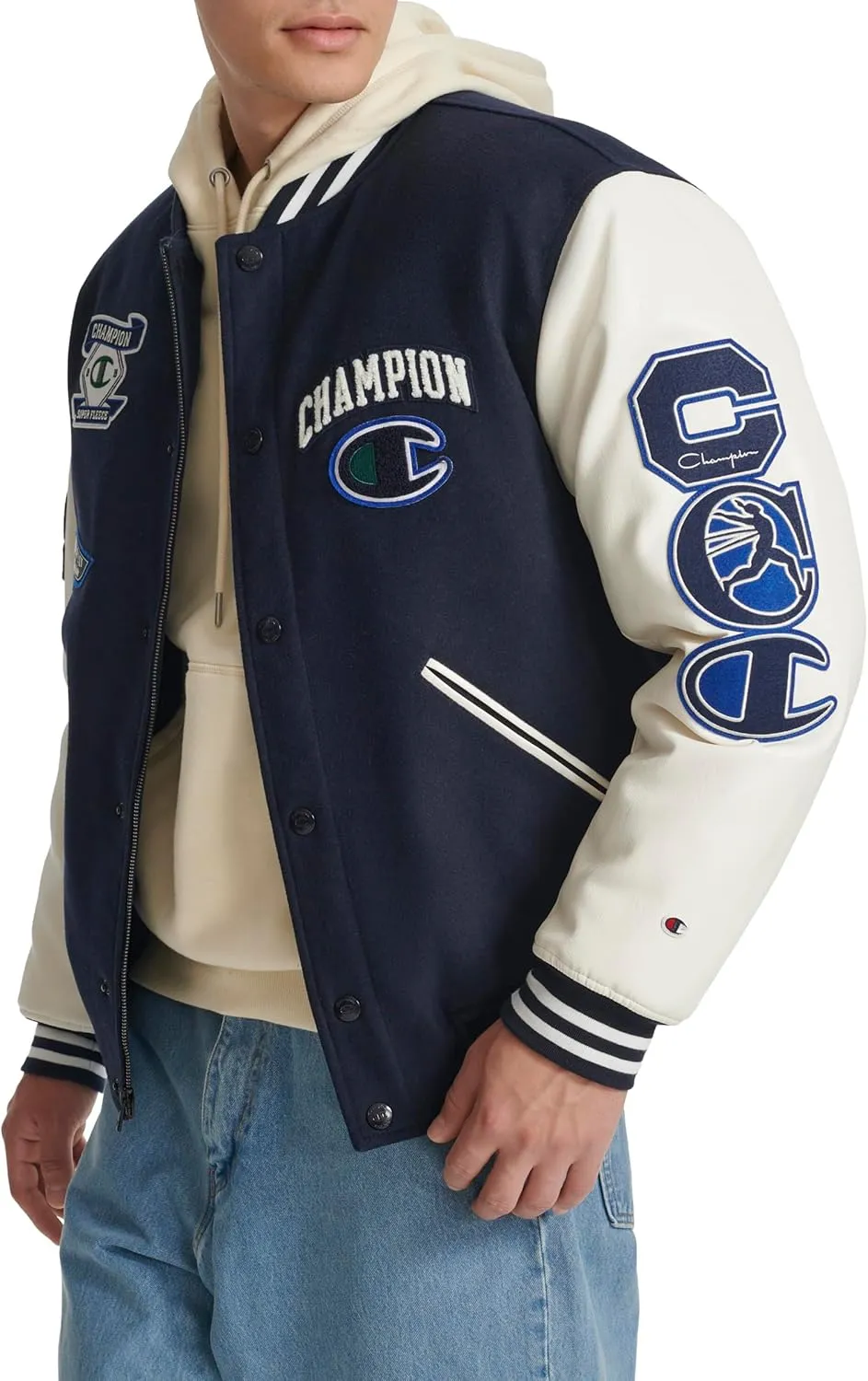 Champion Men's Letterman Varsity Bomber Jacket with Patches