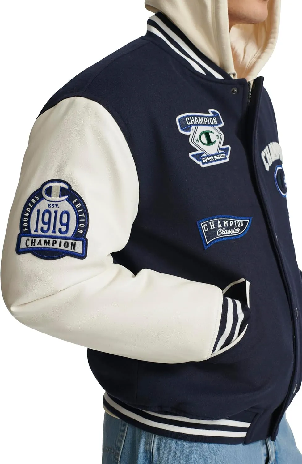 Champion Men's Letterman Varsity Bomber Jacket with Patches