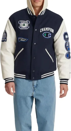 Champion Men's Letterman Varsity Bomber Jacket with Patches