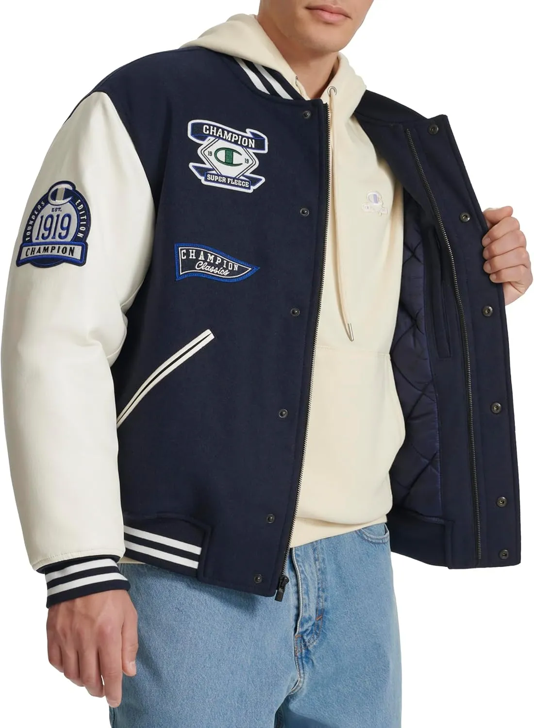 Champion Men's Letterman Varsity Bomber Jacket with Patches