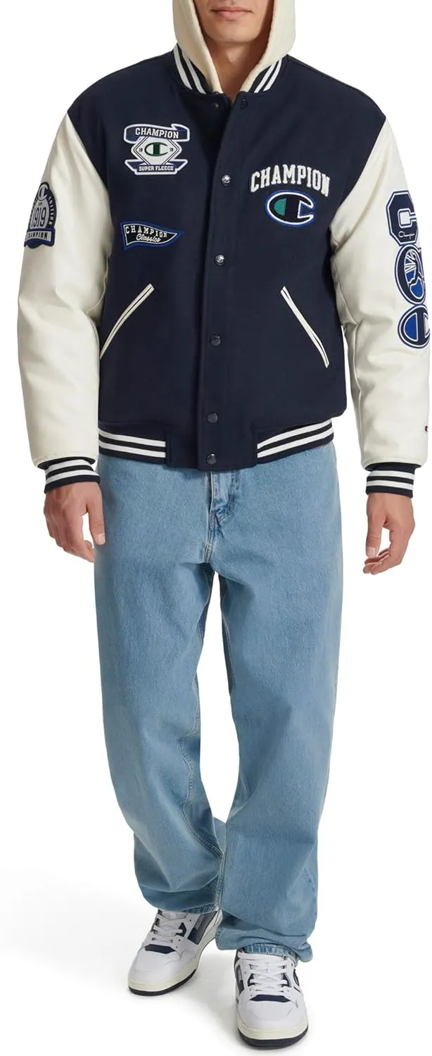 Champion Men's Letterman Varsity Bomber Jacket with Patches