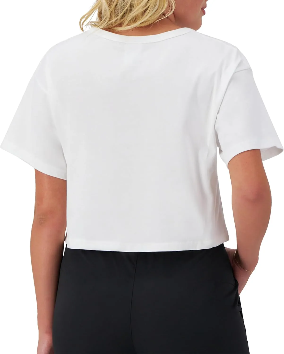 Champion Women's Cropped Reverse Weave Crew, Left Chest C